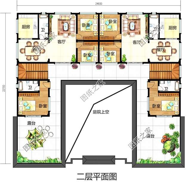 古韻十足的雙拼中式四合院別墅設計圖紙，寓意深遠地傳承建筑