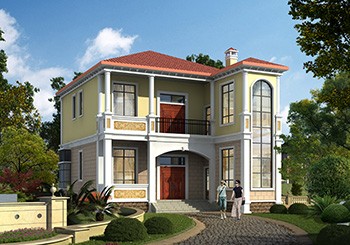 樓梯獨立設計的七字形二層自建房子設計圖