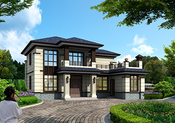 四間二層七字形小別墅設計圖紙及效果圖