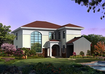 帶配房的七字形二層自建住宅設(shè)計圖，開間14米