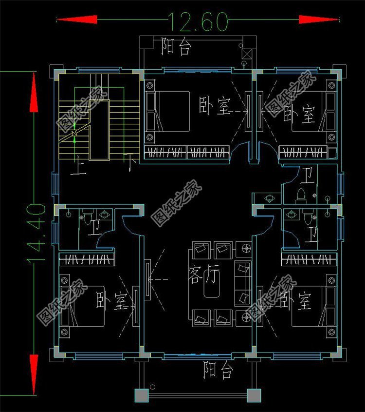 有陽(yáng)臺(tái)四層樓房設(shè)計(jì)圖，生活的美好，賞月的舒適