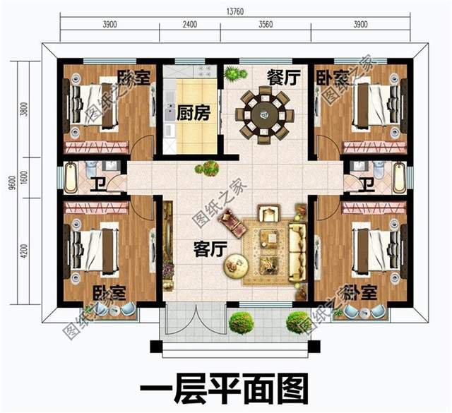 農村四室兩廳房屋圖，造價經濟實惠，幸福四口之家