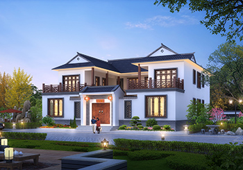 二層雙拼四合院別墅設(shè)計圖，農(nóng)村倆兄弟照樣建四合院