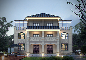 三層現代簡約農村雙拼小別墅圖，好看精致，開間17米