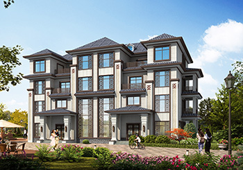 新中式四層雙拼別墅戶型設(shè)計圖，造型美觀，適合兄弟建