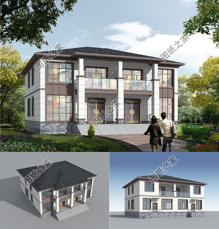 二層雙拼別墅設計效果圖