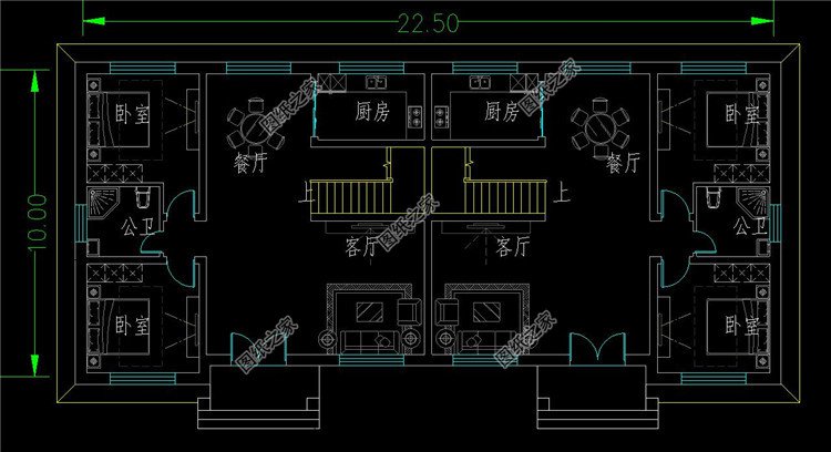 大氣新中式雙拼別墅一層平面圖