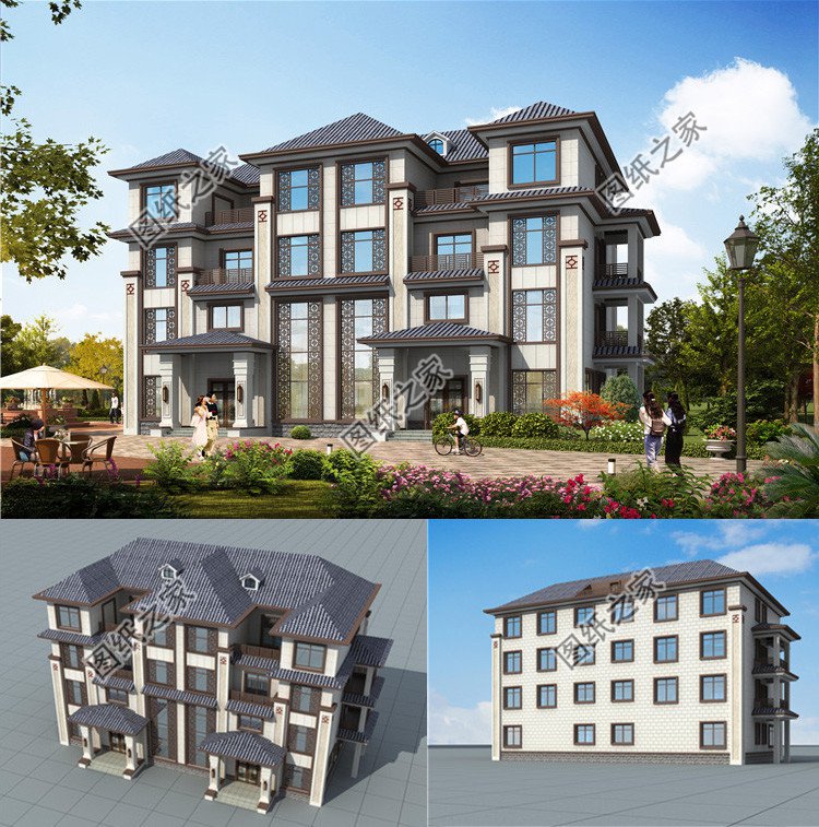 新中式四層雙拼別墅效果圖