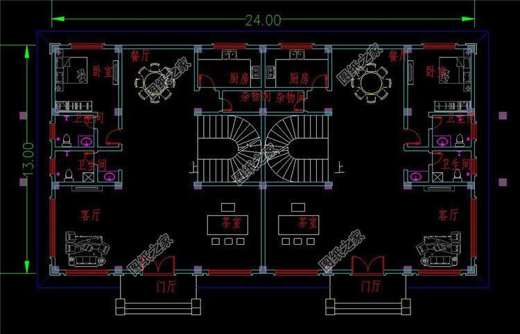 新中式四層雙拼別墅一層平面圖