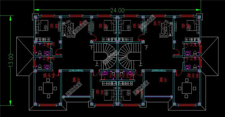 新中式四層雙拼別墅四層平面圖