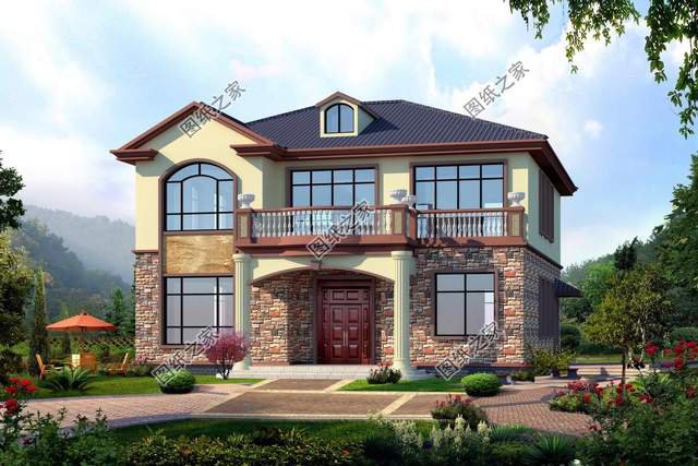 帶有羅馬柱的農村自建二層別墅，安裝后的效果杠杠的，超氣派