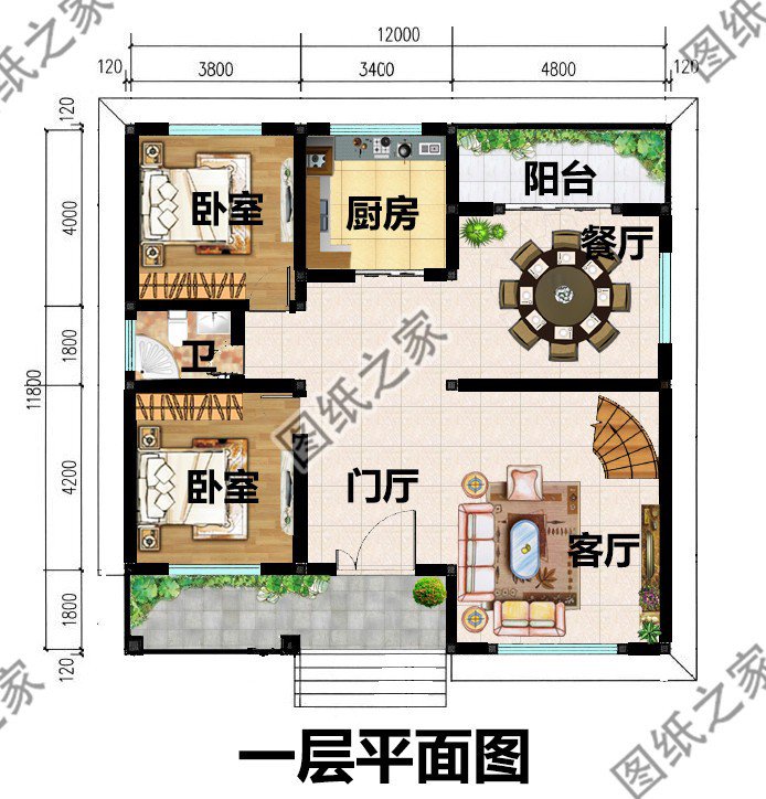 兩層歐式風(fēng)格別墅，大氣落地窗，窗明幾凈，陽光正好