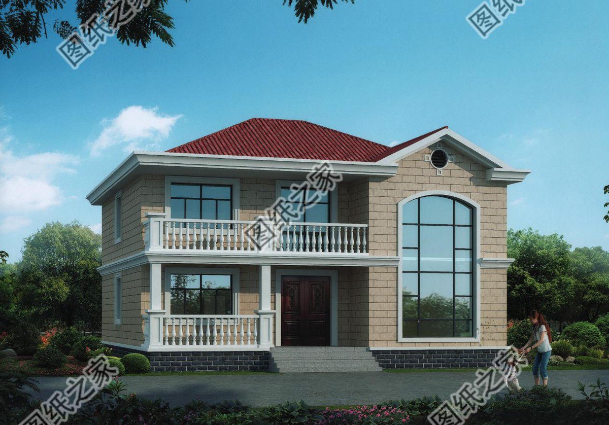 兩層歐式風(fēng)格別墅，大氣落地窗，窗明幾凈，陽光正好