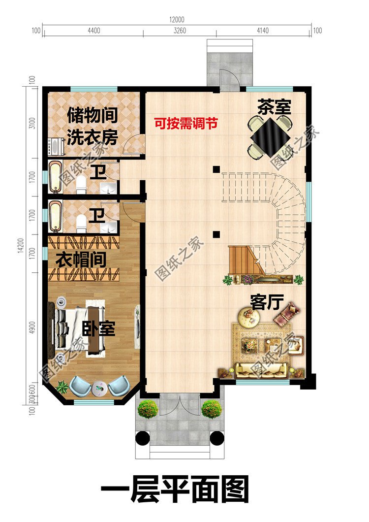 12X14米四層農村自建別墅設計圖