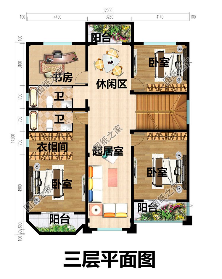 12X14米四層農村自建別墅設計圖