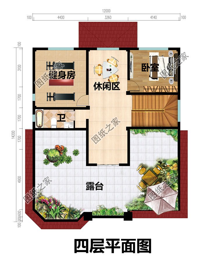 12X14米四層農村自建別墅設計圖