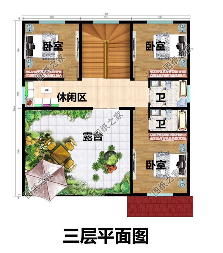 復式、旋轉樓梯三層別墅設計方案圖