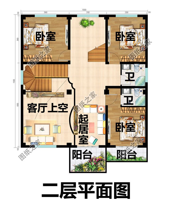 旋轉樓梯三層復式別墅房屋設計圖