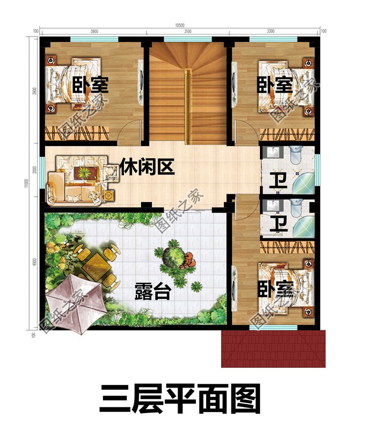 旋轉樓梯三層復式別墅房屋設計圖