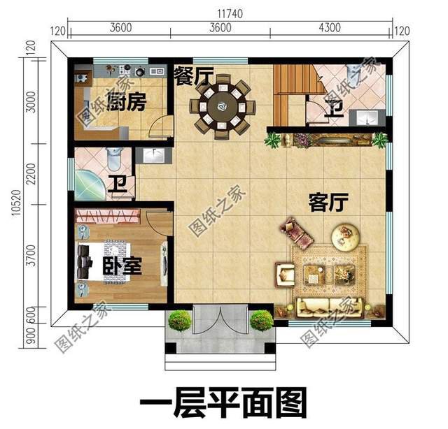 三開間房屋設計，大方雅致，線條順暢，立體感十足