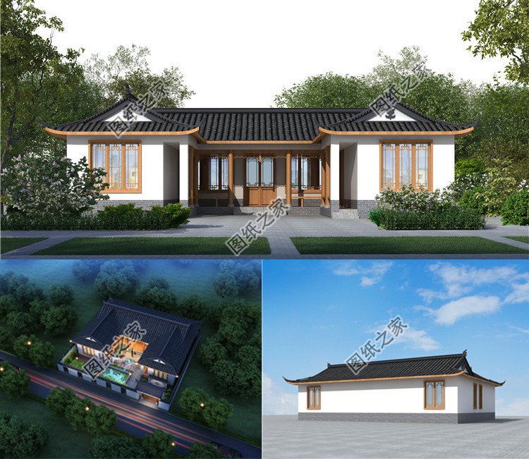 一層農村三合院別墅設計圖效果圖