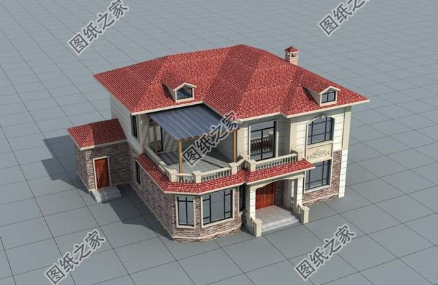 農村二層加配房設計圖，造型簡約，獨立廚房實用