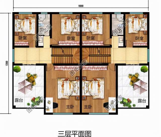 兄弟二層雙拼別墅設(shè)計(jì)圖，大家似園圃，花團(tuán)錦簇