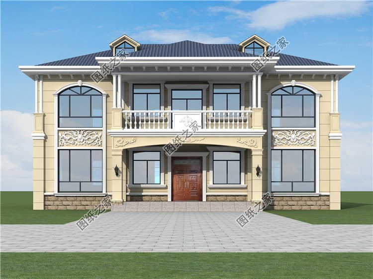 簡約對稱二層自建房設計圖正面圖