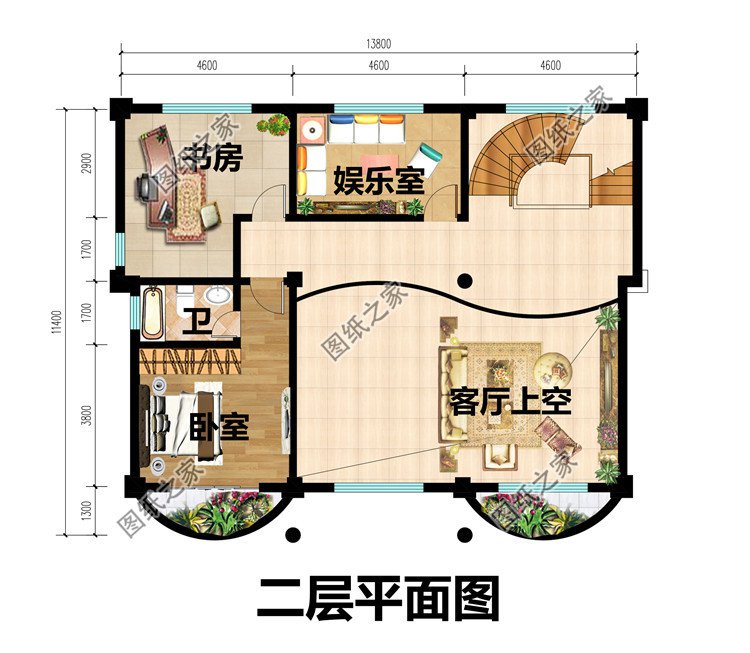 四層巴洛克別墅設計圖二層平面圖