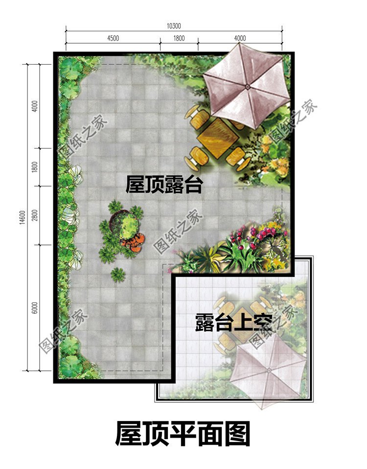 鄉(xiāng)村現(xiàn)代風四層別墅設計圖屋頂平面圖