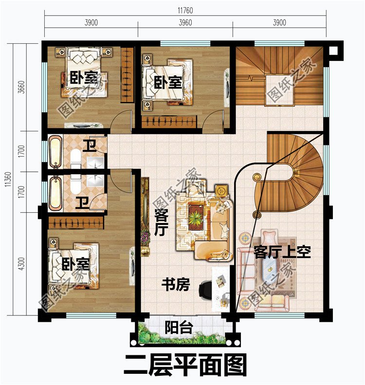 農村四層霸氣別墅設計圖二層