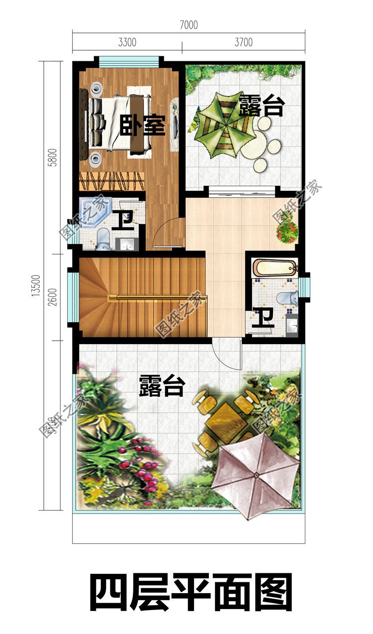 平屋頂四層農村別墅設計圖四層