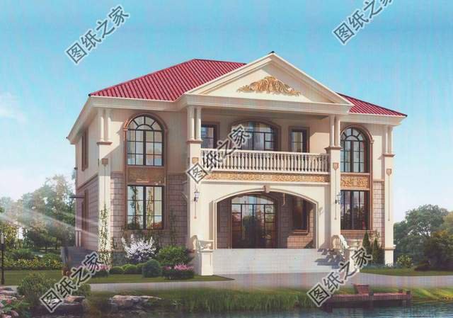 二層大面寬別墅圖紙，外觀氣勢有力，內部布置實用