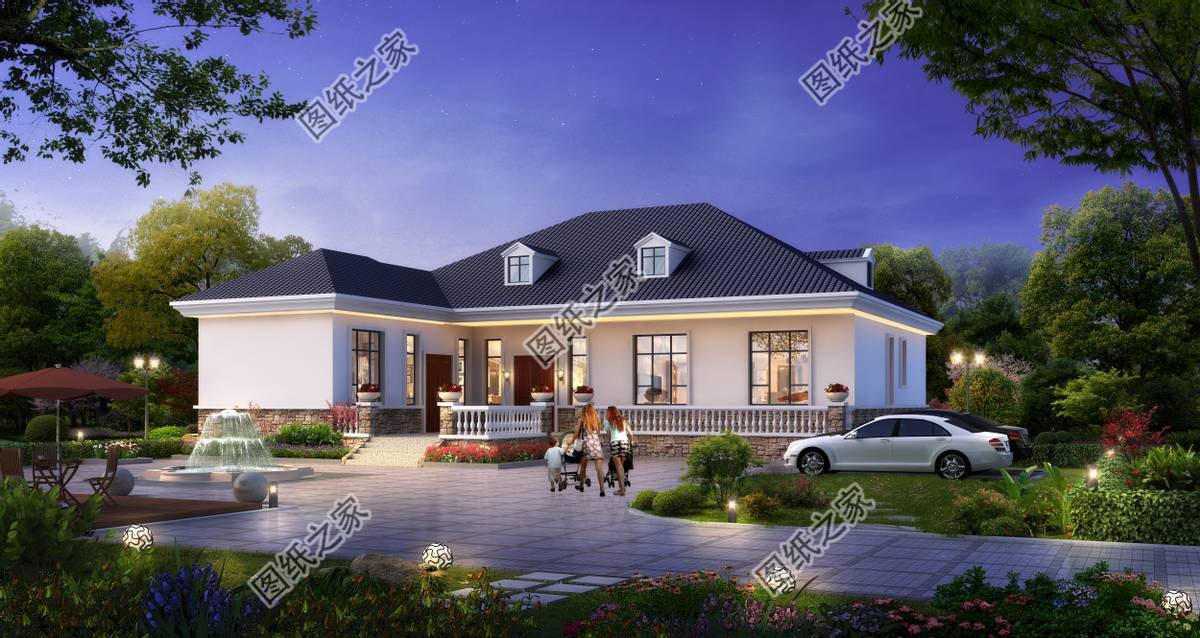 七字型一層別墅，獨立廚房設計，鄉村建房優選戶型