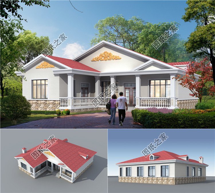 七字型一層別墅，獨立廚房設計，鄉村建房優選戶型