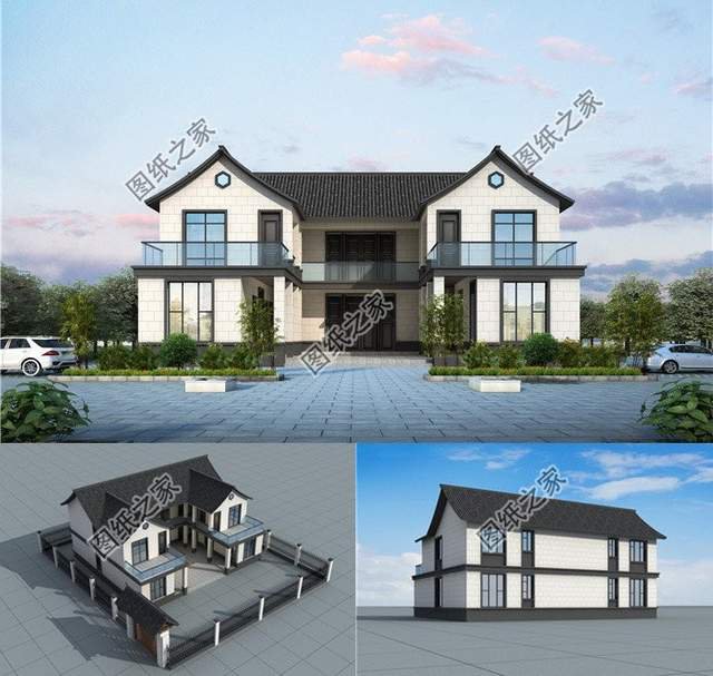 現代四合院別墅，住宅白墻黛瓦，淡雅寧靜