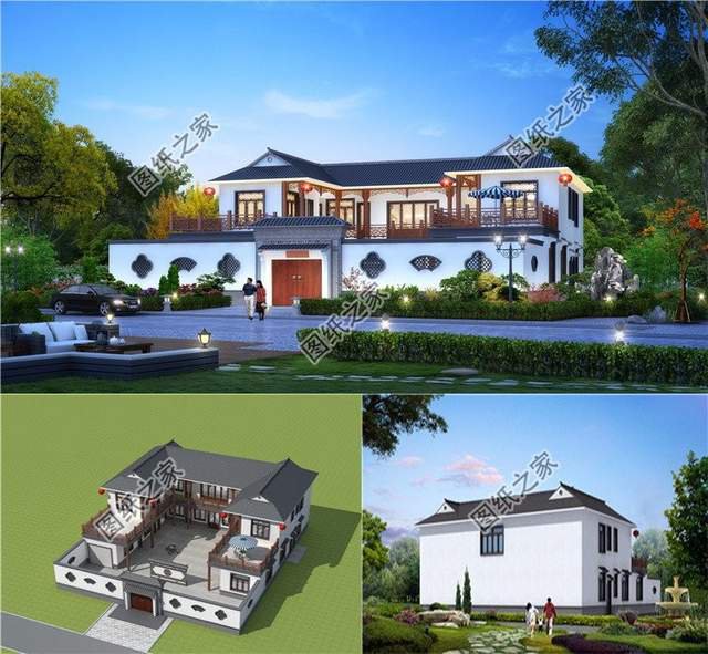 現代四合院別墅，住宅白墻黛瓦，淡雅寧靜