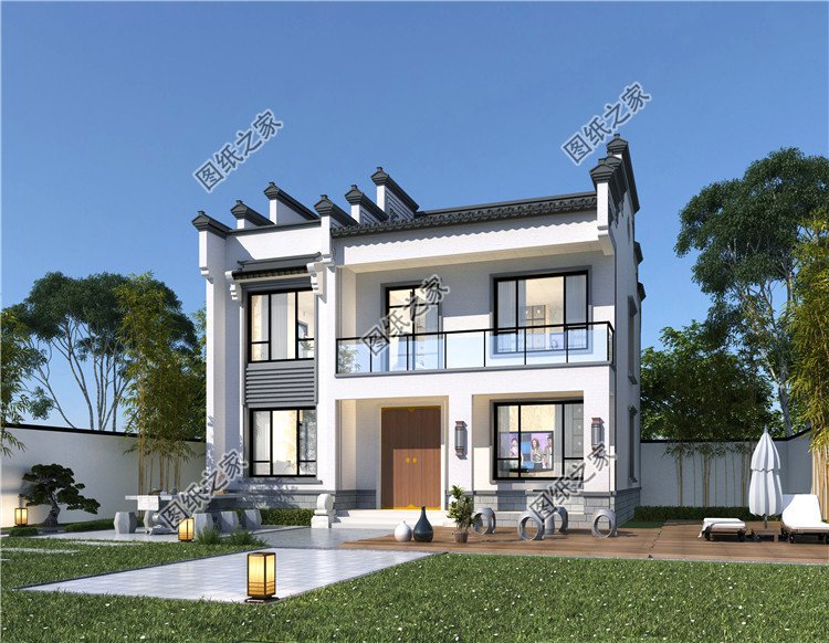 11&times;11.5米徽派二層農(nóng)村別墅設(shè)計圖外觀