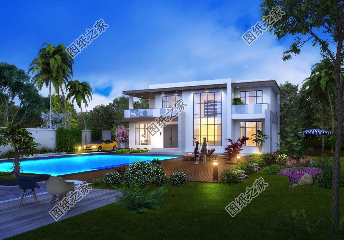 二層現代平屋頂別墅設計，大面積的露臺，居住會更舒適一些