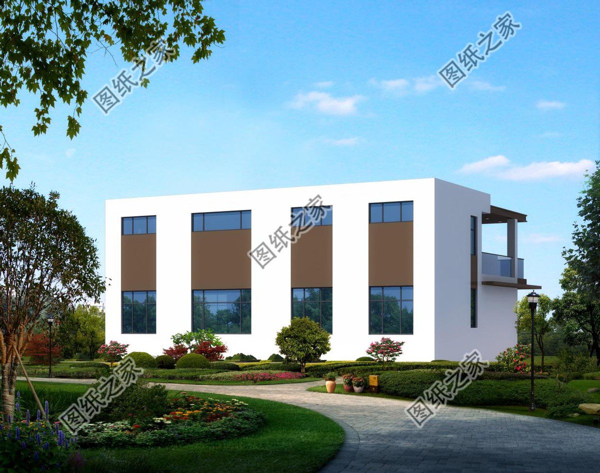 二層現代平屋頂別墅設計，大面積的露臺，居住會更舒適一些