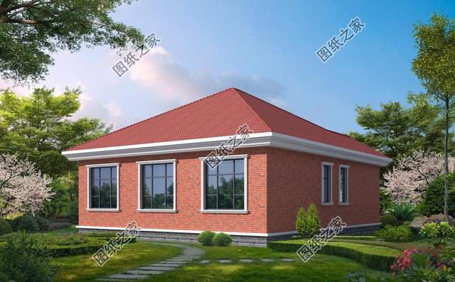 農(nóng)村一層小別墅設(shè)計，東方紅配色，滿滿的愛國情懷