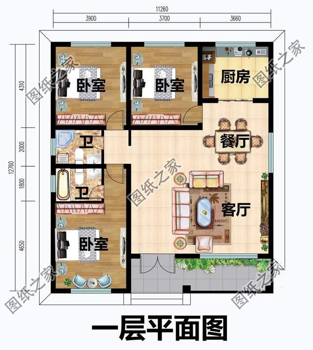 農(nóng)村一層小別墅設(shè)計，東方紅配色，滿滿的愛國情懷
