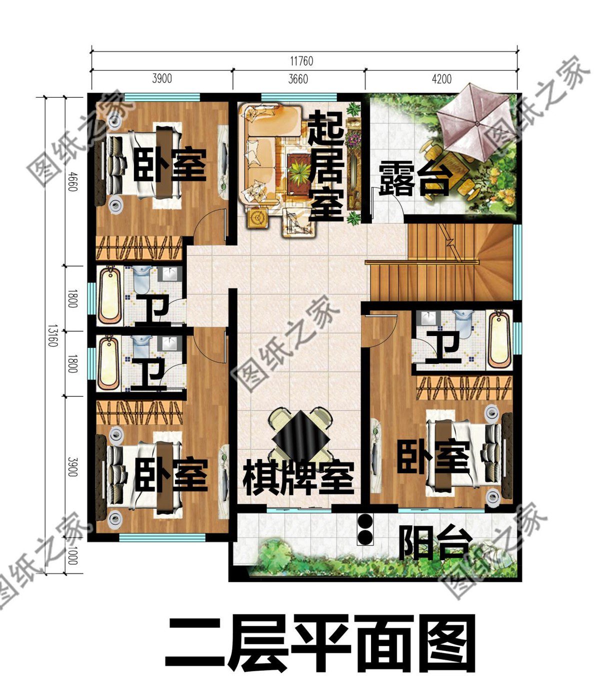 現代二層別墅設計，通體白墻紅瓦，簡約大方