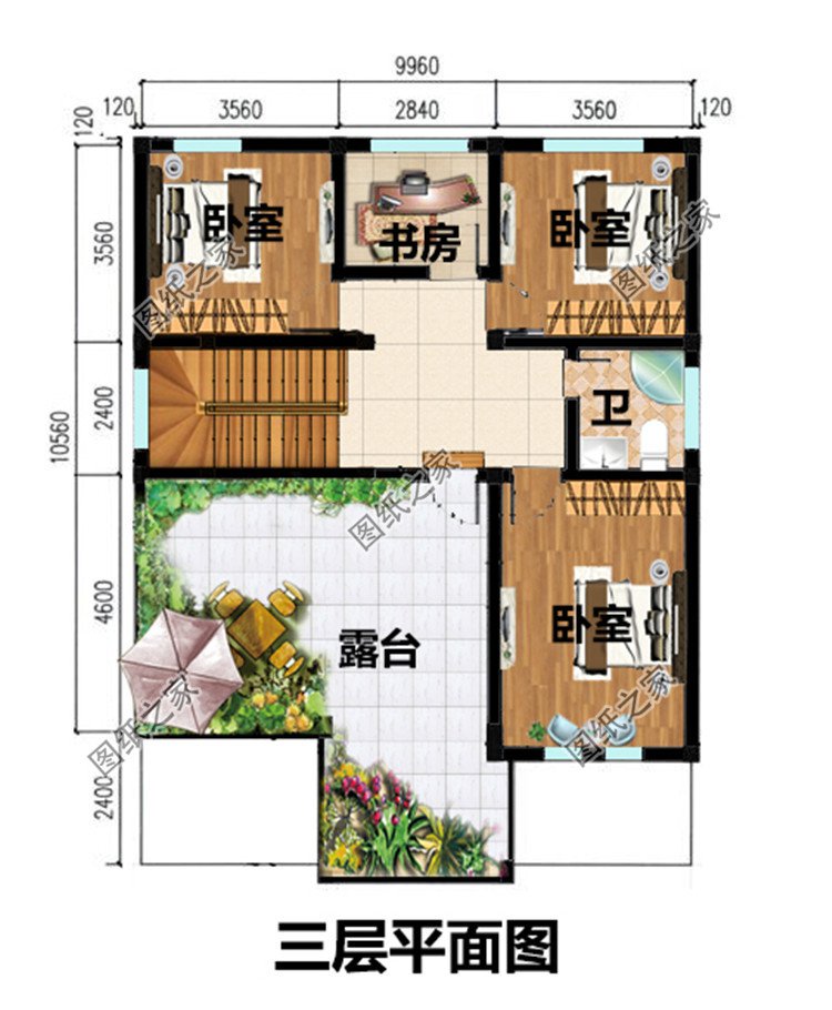 新農(nóng)村三層帶露臺(tái)自建房設(shè)計(jì)施工圖