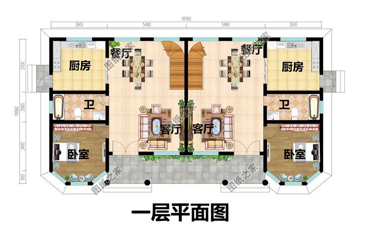 雙拼別墅戶型建筑設計圖紙