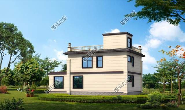 二層平屋頂別墅設計，屋頂花園非常寬敞，在這里休息肯定十分舒適