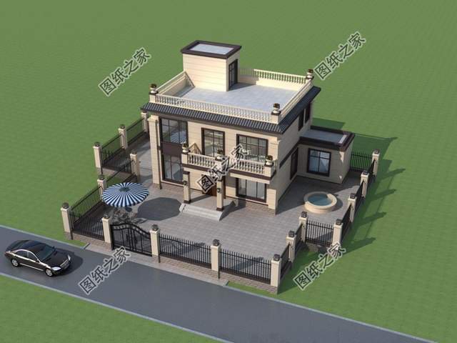 二層平屋頂別墅設計，屋頂花園非常寬敞，在這里休息肯定十分舒適