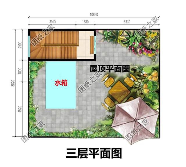 二層平屋頂別墅設計，屋頂花園非常寬敞，在這里休息肯定十分舒適