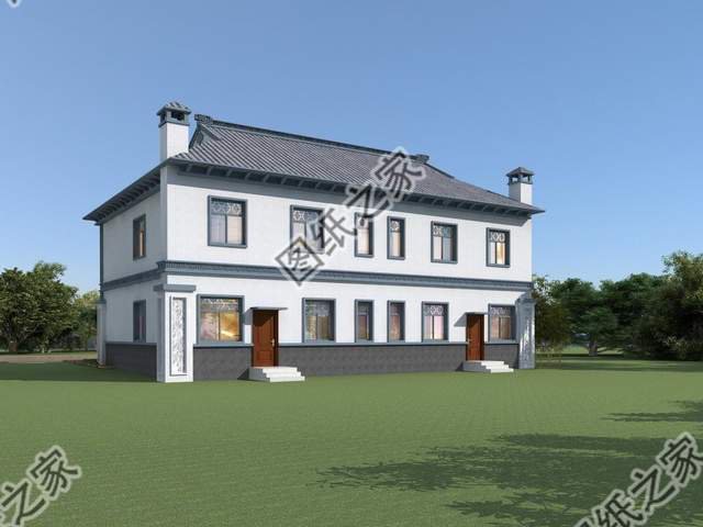 雙拼四合院別墅設計圖，外觀造型古典大氣，內部更顯格調檔次