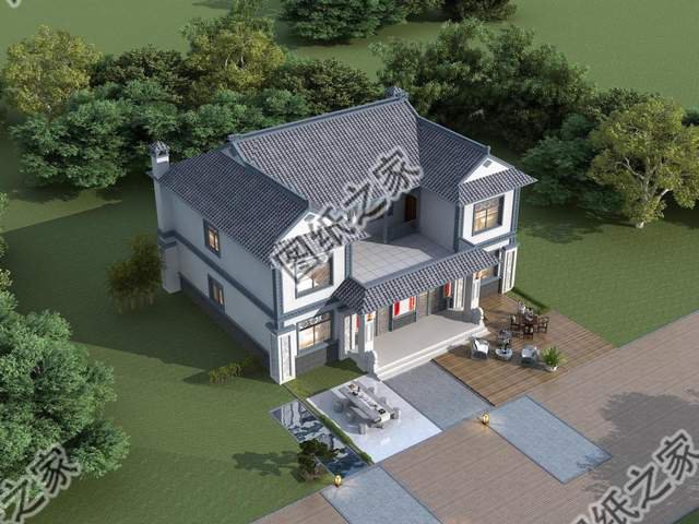 雙拼四合院別墅設計圖，外觀造型古典大氣，內部更顯格調檔次